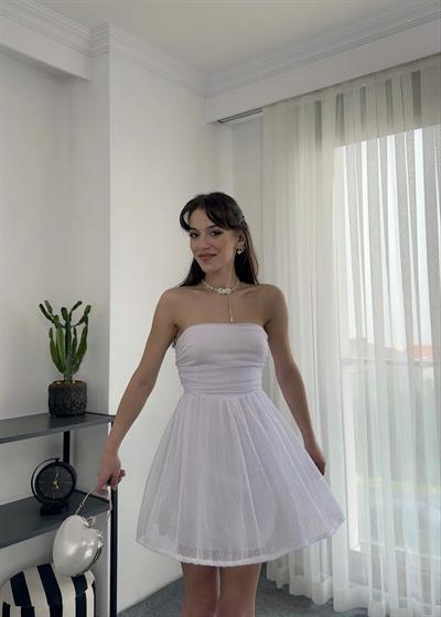 Fiona Fiyonklu Mini Beyaz Elbise 
