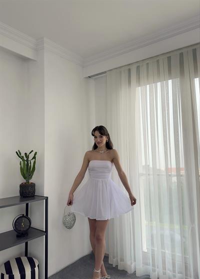 Fiona Fiyonklu Mini Beyaz Elbise 