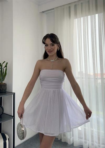 Fiona Fiyonklu Mini Beyaz Elbise 