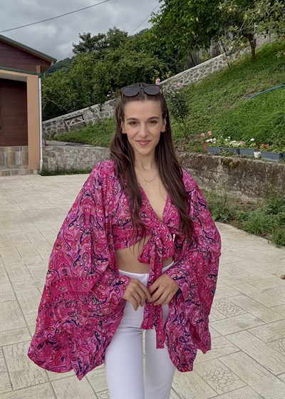 Lumiera İthaal Etnik Desenn kelebek Kol Pembe Bolero
