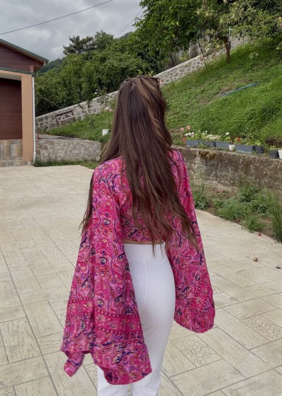 Lumiera İthaal Etnik Desenn kelebek Kol Pembe Bolero