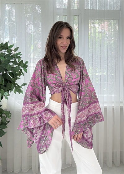 Lumiera İthal Etnik Desen Kelebek Kol Mor Bolero