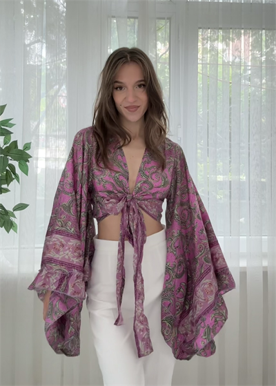 Lumiera İthal Etnik Desen Kelebek Kol Mor Bolero