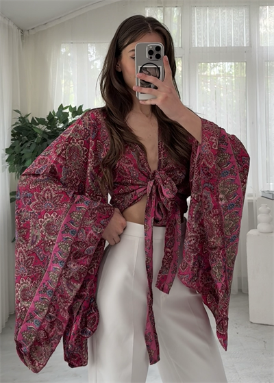 Lumiera İthal Etnik Desen Kelebek Kol Fuşya Bolero