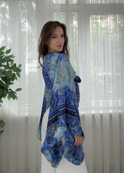 Lumiera İthal Etnik Desen Kelebek Kol Lacivert Bolero