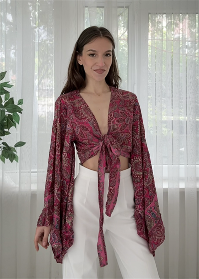 Lumiera İthal Etnik Desen Kelebek Kol Fuşya Bolero