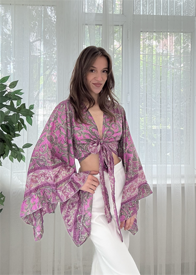 Lumiera İthal Etnik Desen Kelebek Kol Mor Bolero