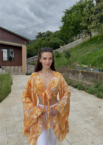 Lumiera İthal Etnik Desen Kkelebek Kol Sarı Bolero