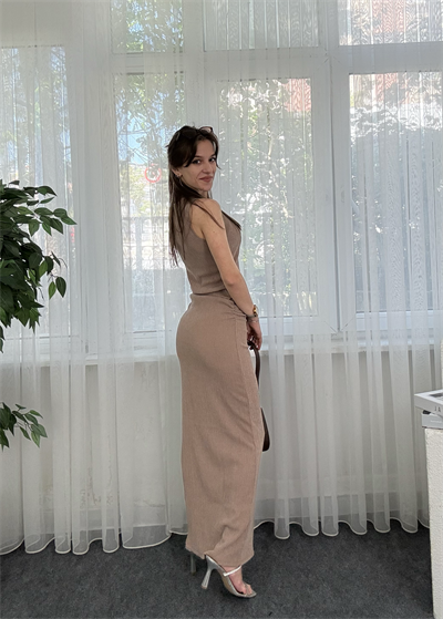 Luna Kahve Krinkıl Yan Büzgülü Elbise