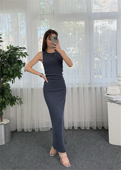 Luna Lacivert Krinkıl Yan Büzgülü Elbise