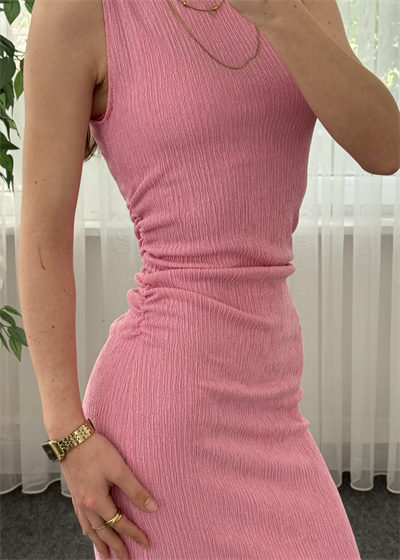 Luna Pembe Krınkıl Yan Büzgülü Elbise 