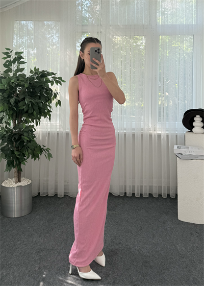 Luna Pembe Krınkıl Yan Büzgülü Elbise 