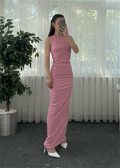 Luna Pembe Krınkıl Yan Büzgülü Elbise 
