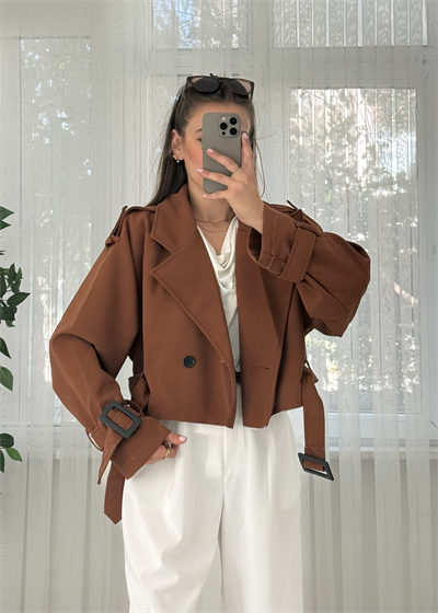 Luxe Premium Taba Kısa Trenç