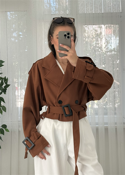 Luxe Premium Taba Kısa Trenç