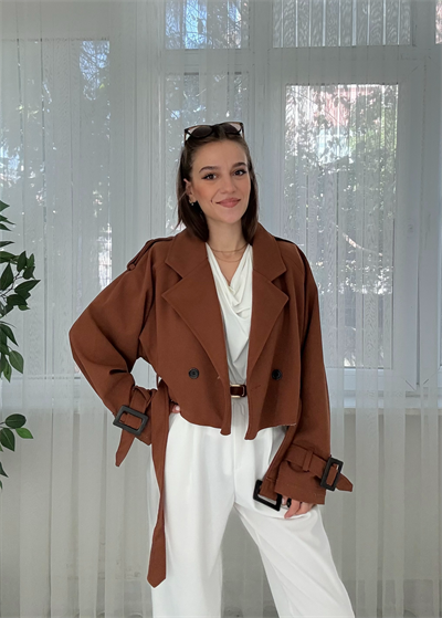 Luxe Premium Taba Kısa Trenç