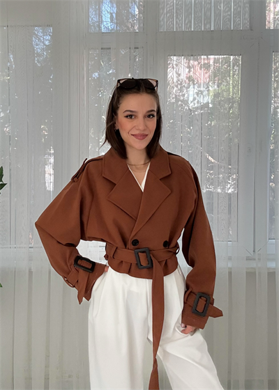 Luxe Premium Taba Kısa Trenç