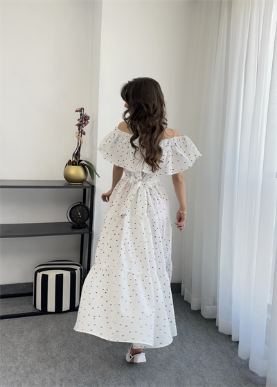 Sleed Midi  Madonna Yaka Puantiyeli Elbise