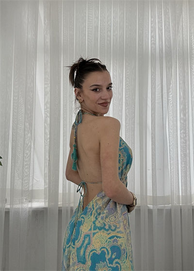 Milori Etnik Desen Sırt Dekolteli Elbise 