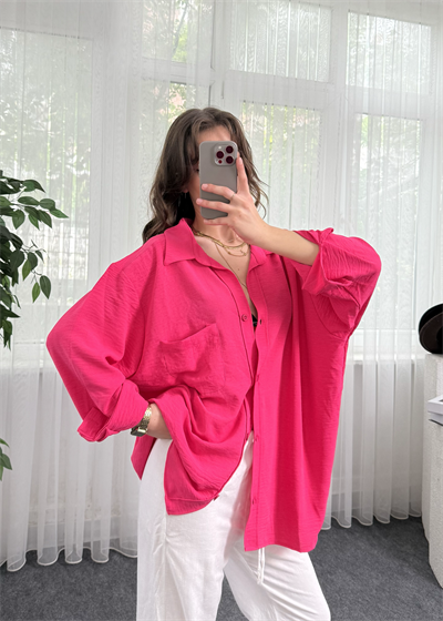 Pembe İthal Ayrobin Tek Cepli Oversize Gömlek 