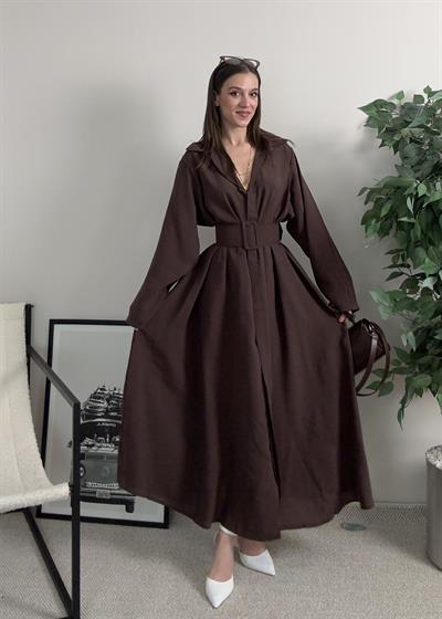Novee Oversize Kahverengi Kemerli Elbise