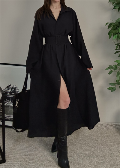 Novee Oversize Siyah Kemerli Elbise