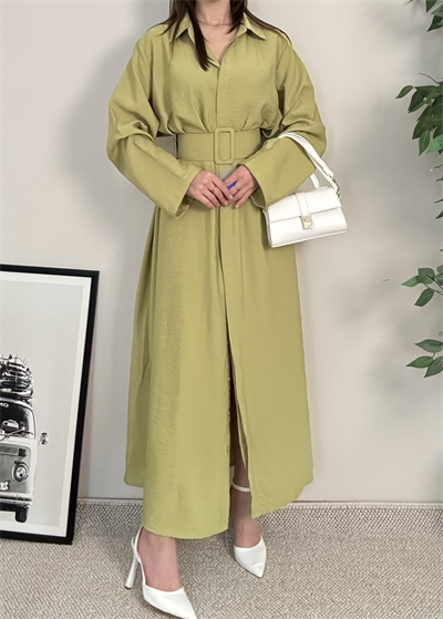 Novee Oversize Yağ Yeşili Kemerli Elbise