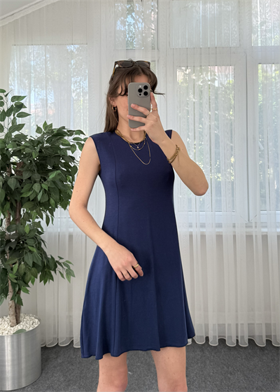 Nuala Lacivert Pike Dikiş Detaylı Elbise 