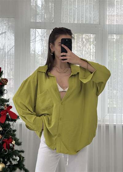 Olive İthal Ayrobin Tek Cepli Oversize Gömlek 