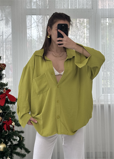 Olive İthal Ayrobin Tek Cepli Oversize Gömlek 