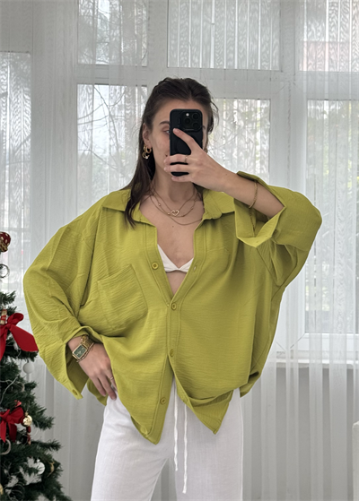 Olive İthal Ayrobin Tek Cepli Oversize Gömlek 