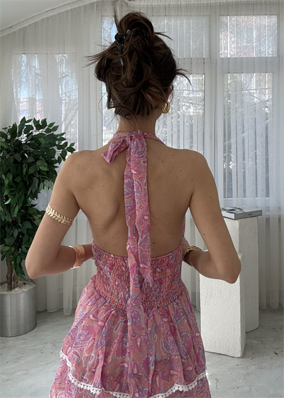 Orlaya Pembe Volanlı Gipeli Elbise