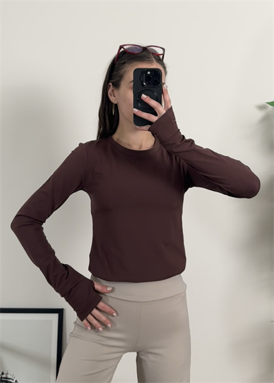Oysh Model Parmak Geçmeli Kahverengi Body