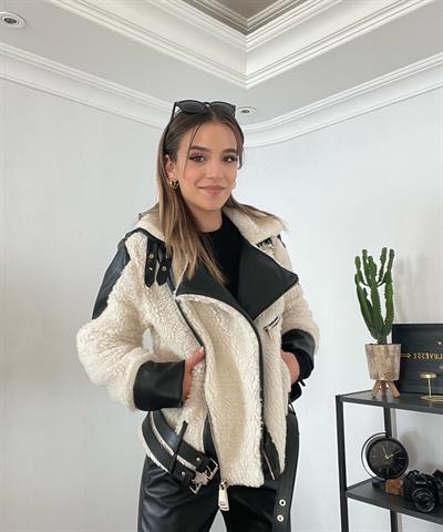 Peluş Deri Detaylı Ceket