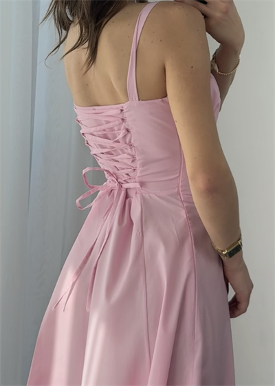 Pembe Pinterest Sırt Biyeli Elbise