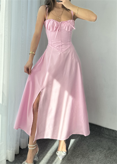 Pembe Pinterest Sırt Biyeli Elbise