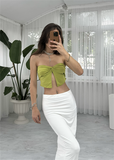 Pinterest Yağ Yeşili Düğüm Bluz 