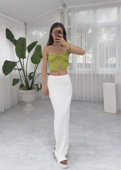 Pinterest Yağ Yeşili Düğüm Bluz 