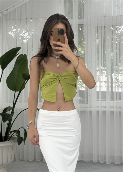 Pinterest Yağ Yeşili Düğüm Bluz 