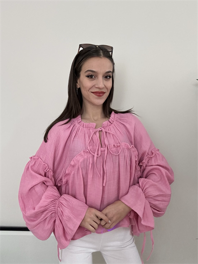 Pixy Bağlama Detaylı Pembe Bluz 