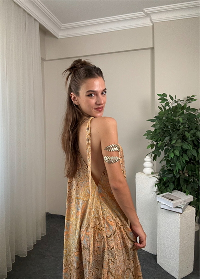 Rajani Etnik Desen Asimetrik Hint İpeği Elbise