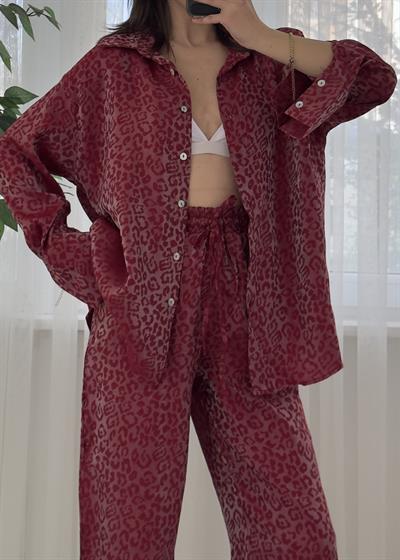 Roxy Kırmızı Leopar Desen Saten Gömlek 