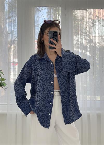 Roxy Lacivert Leopar Desen Saten Gömlek 