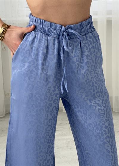 Roxy Mavi Leopar Desen Bol Paça Saten Pantolon
