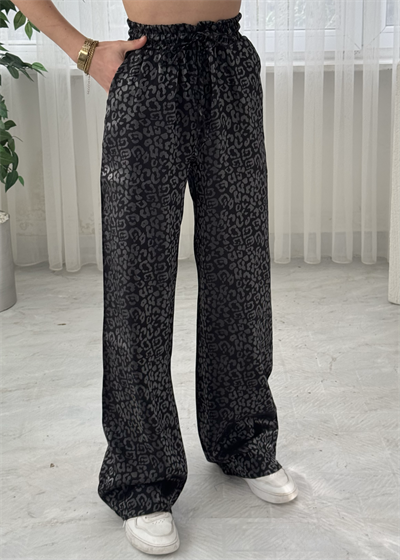 Roxy Siyah Leopar Desen Bol Paça Saten Pantolon