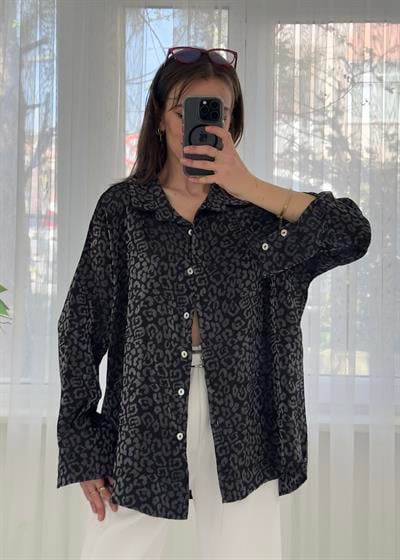 Roxy Siyah Leopar Desen Saten Gömlek