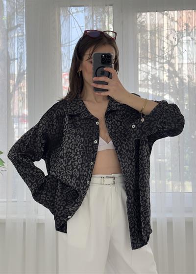 Roxy Siyah Leopar Desen Saten Gömlek