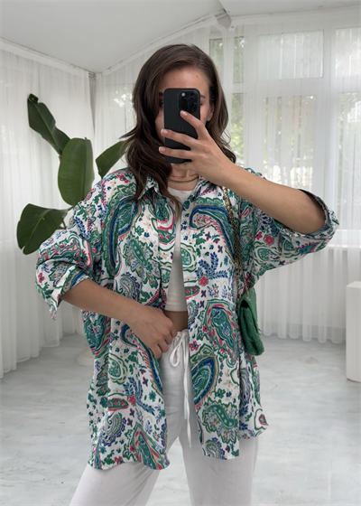 Şal Desen Saten Gömlek