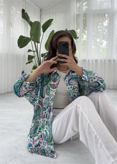 Şal Desen Saten Gömlek