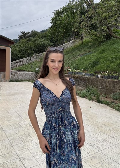 Seranya Gipeli  Etnik Desen İpek Lacivert Elbise 